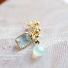 Kolczyki srebrne złocone z akwamarynem i chalcedonem