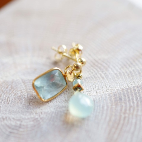 Kolczyki srebrne złocone z akwamarynem i chalcedonem
