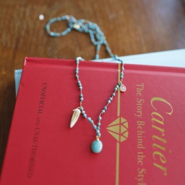 Naszyjnjik z turkusem, amazonitem, kamieniem księżycowym i czeskim szkłem