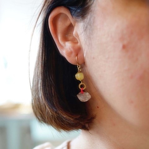 Srebrne złocone kolczyki z herkimerem i bursztynem